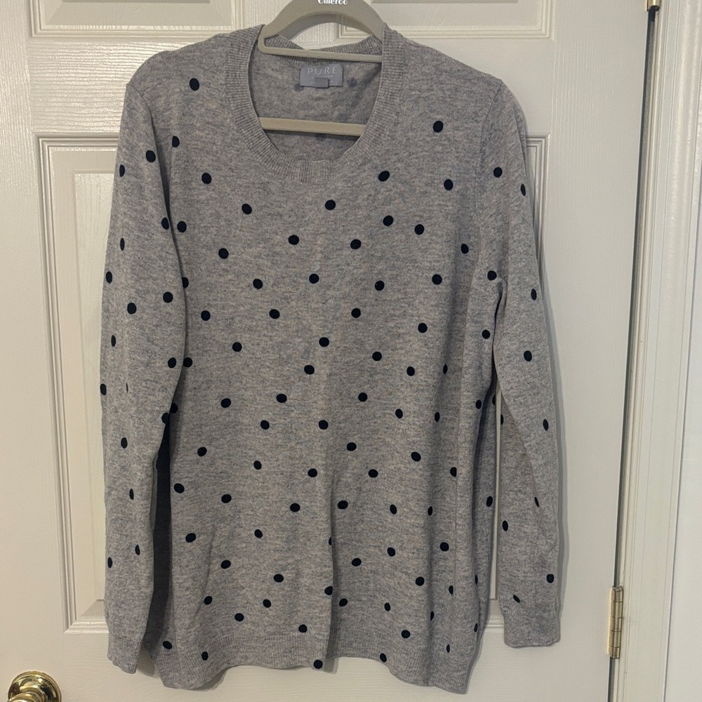 Pure Collection Gray Polka Dot 100% Cashmere Sweater 18